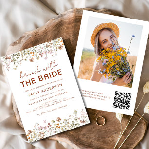 QR Code Wildflower Bridal Shower Brunch Photo Invitation