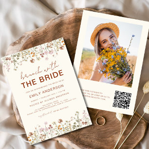 QR Code Wildflower Bridal Shower Brunch Photo Invitation