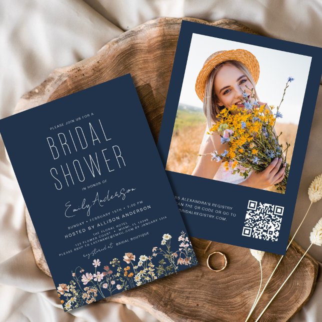 QR Code Wildflower Bridal Shower Photo Invitation (Creator Uploaded)
