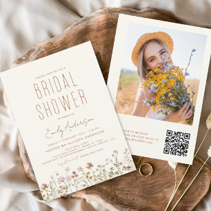 QR Code Wildflower Bridal Shower Photo Invitation