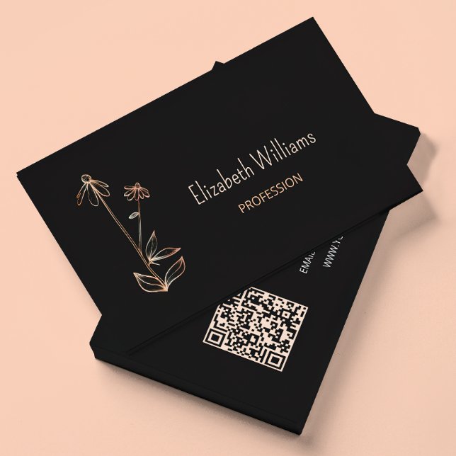 QR Code |  Wildflower Copper Black Minimalist Business Card (Creator Uploaded)