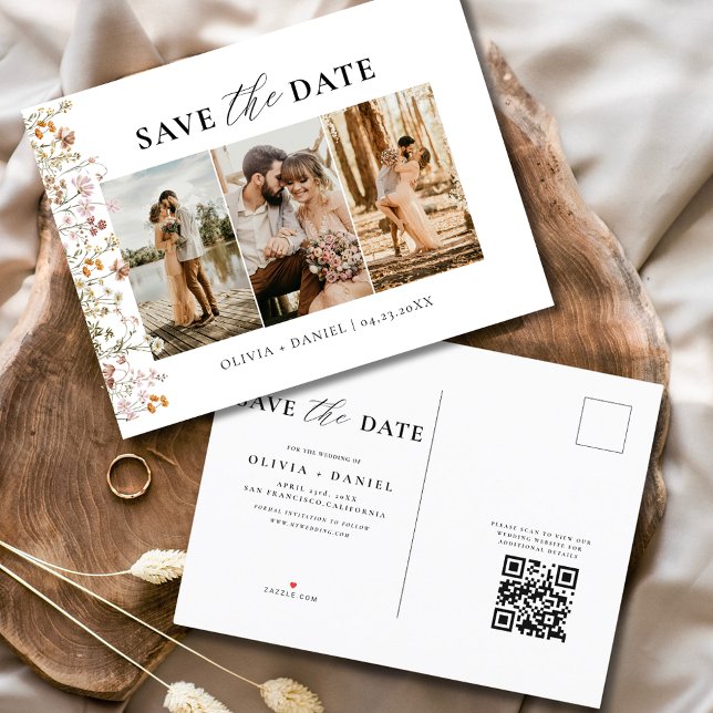 QR Code Wildflower Floral Wedding Announcement Postcard (Creator Uploaded)