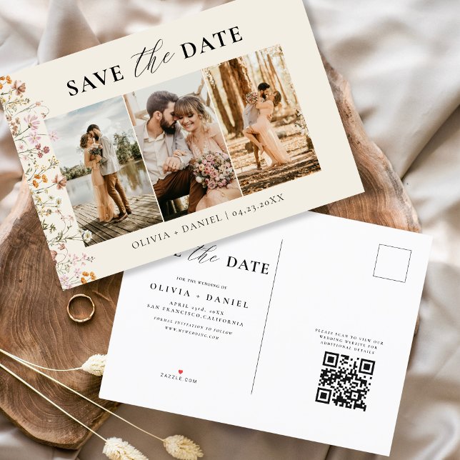 QR Code Wildflower Floral Wedding Announcement Postcard (Creator Uploaded)