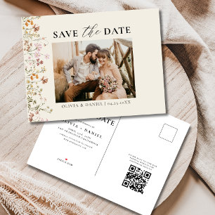 QR Code Wildflower Floral Wedding Announcement Postcard