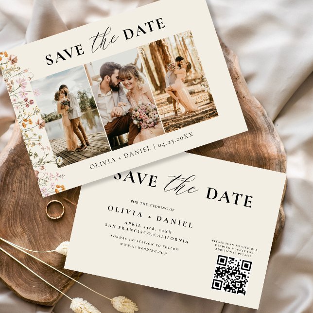 QR Code Wildflower Floral Wedding Save The Date (Creator Uploaded)