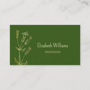 QR Code Wildflower Gold Green Minimalist Business Card