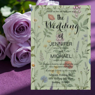 QR Code Wildflower Sage Green Floral Wedding Invitation