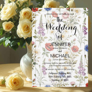 QR Code Wildflower Simple Floral Wedding Invitation