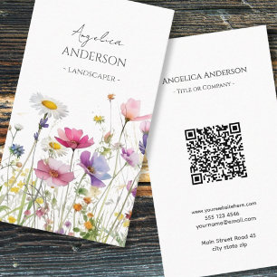 QR Code Wildflower Vertical Business Card