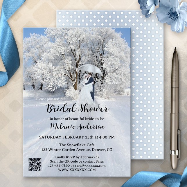 QR Code Winter Wonderland Snow Bridal Shower Invitation (Creator Uploaded)