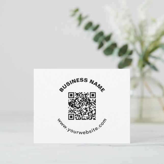 QR Code with Business Name Bold Circular Text Card (Standing Front)