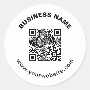 QR Code with Business Name Bold Circular Text Classic Round Sticker