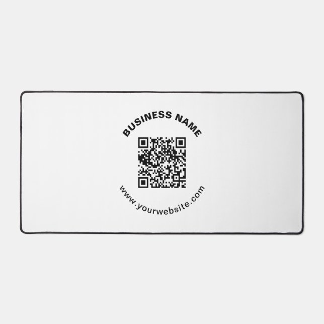QR Code with Business Name Bold Circular Text Desk Mat (Front)