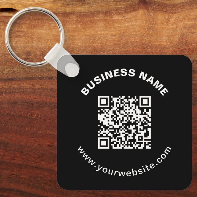 QR Code with Business Name Bold Circular Text Key Ring (Front)