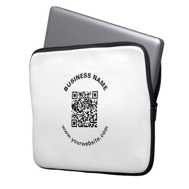 QR Code with Business Name Bold Circular Text Laptop Sleeve (Front Left)