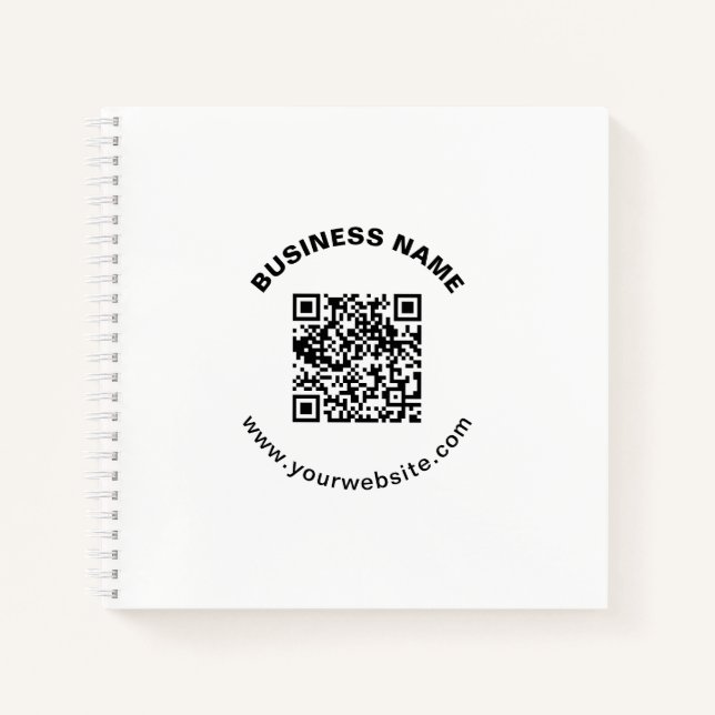 QR Code with Business Name Bold Circular Text Notebook (Front)