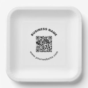 QR Code with Business Name Bold Circular Text Paper Plate