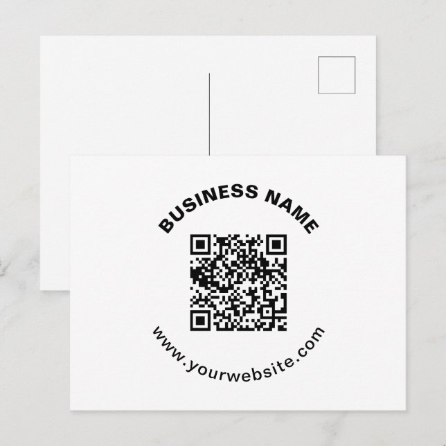 QR Code with Business Name Bold Circular Text Postcard (Front/Back)