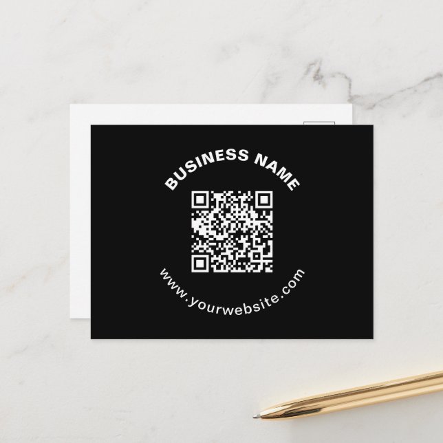 QR Code with Business Name Bold Circular Text Postcard (Front/Back In Situ)