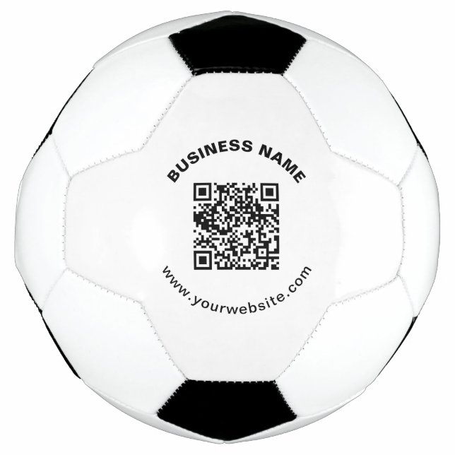 QR Code with Business Name Bold Circular Text Soccer Ball (Front)