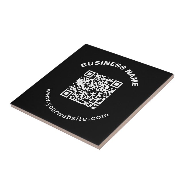 QR Code with Business Name Bold Circular Text Tile (Side)