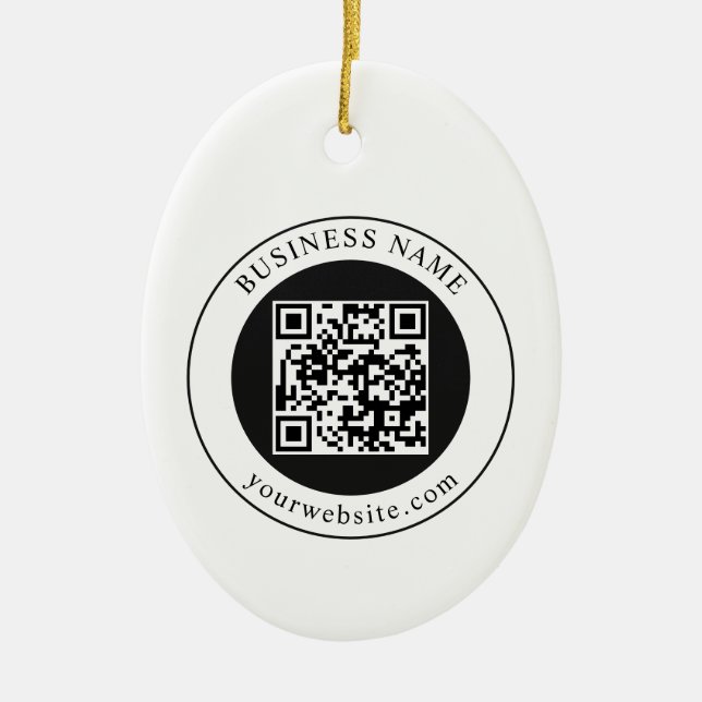 QR Code with Business Name Editable Ceramic Tree Decoration (Front)