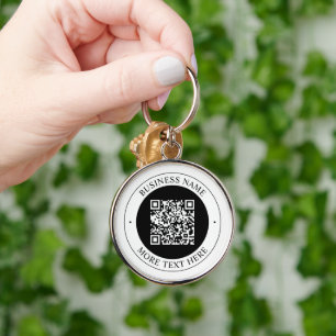 QR Code with Business Name Editable Circular Text Key Ring