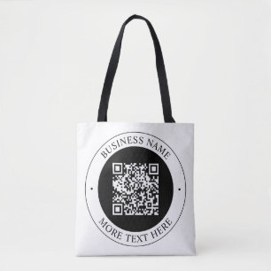 QR Code with Business Name Editable Circular Text Tote Bag
