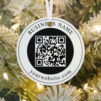 QR Code with Business Name Editable Metal Tree Decoration