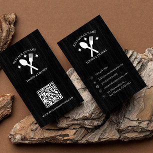 QR Code Wood Textured Restaurant Logo Rustic Business Card
