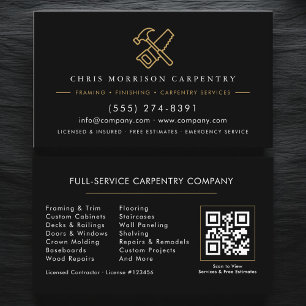 QR Code Woodworking Carpentry Hammer Saw Business Card