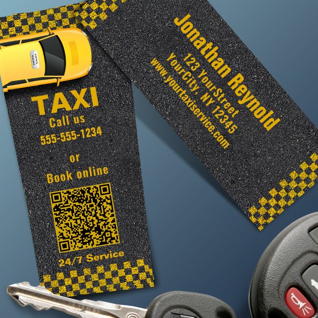 QR Code Yellow Taxi Company Business Service Mini Business Card (Creator Uploaded)