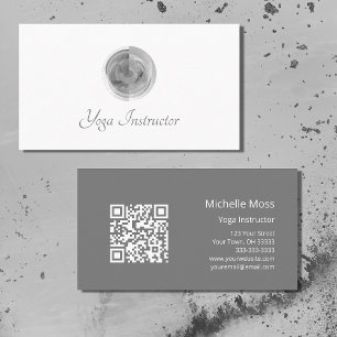 QR code Yoga Instructor Abstract Grey Business Card