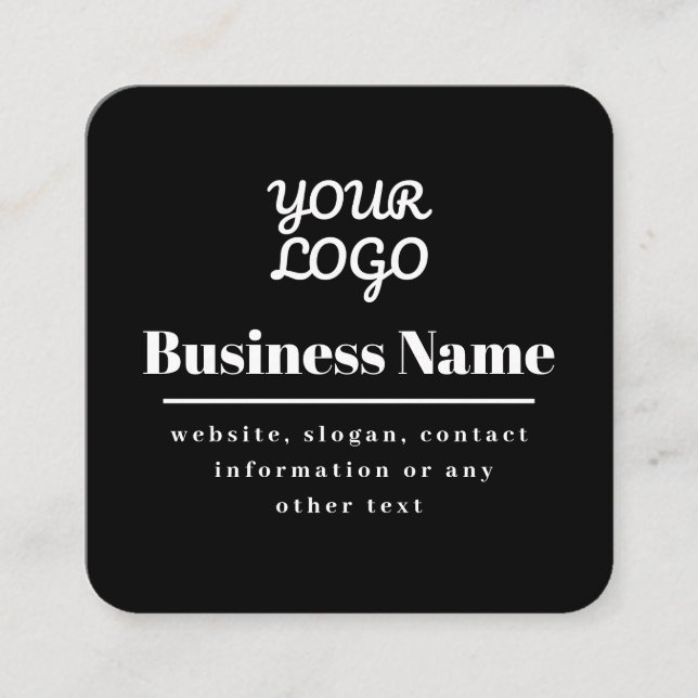 QR code & Your Logo Retro-Modern Black & White Square Business Card (Front)