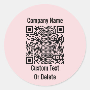 QR Code Your Text Black & Light Pink Company Name Classic Round Sticker