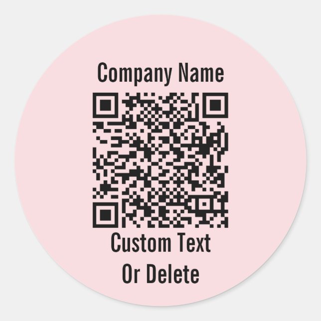 QR Code Your Text Black & Light Pink Company Name Classic Round Sticker (Front)