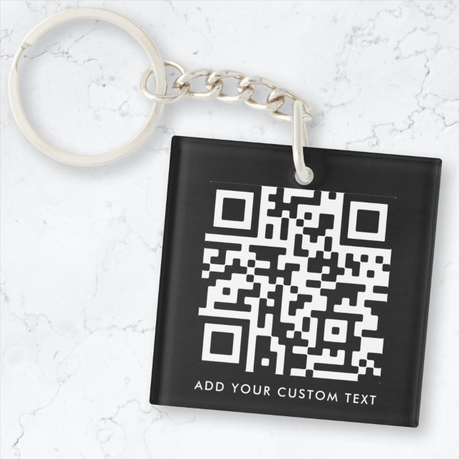 QR Code | Your Text Black Modern Minimalist Key Ring (Creator Uploaded)