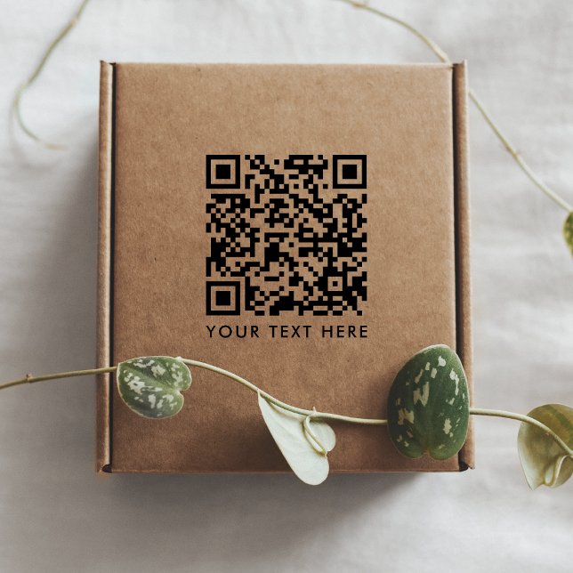 QR Code | Your Text Modern Minimalist Clean Simple Rubber Stamp (Versatile rubber stamp template with interactive QR code & text for business or personal use.)
