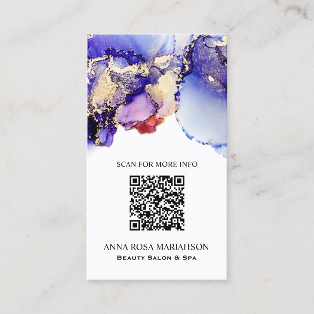 *~* QR CODE Yummy Denim Blue Gold Gilded   Business Card (Front)