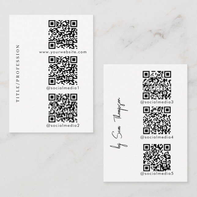 QR Codes 6 Scannable Website & Social Media Links Calling Card (Front/Back)
