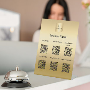 QR codes guest information hotel resort gold Pedestal Sign