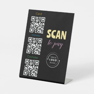 QR Codes Upload & Logo 3 Payment Apps gold & black Pedestal Sign