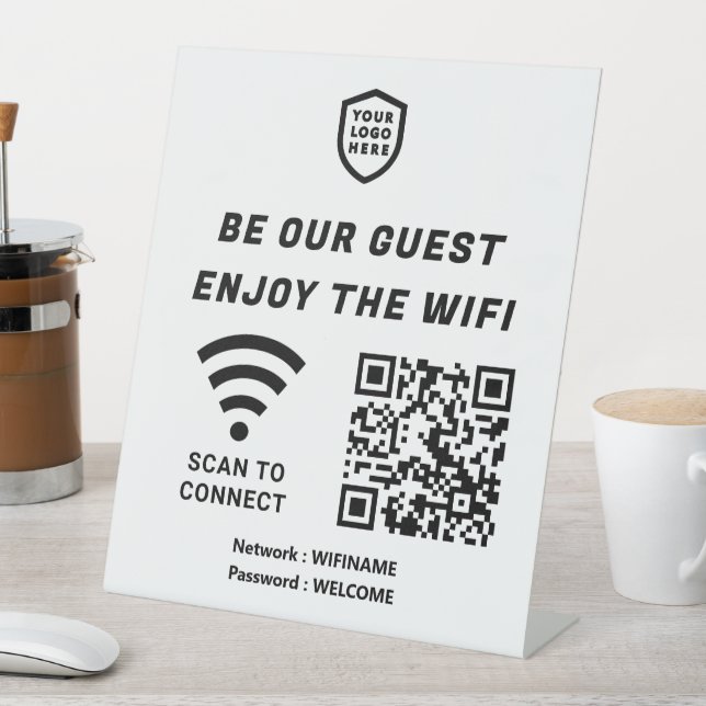 QR Connect Wifi White Business Logo Pedestal Sign (In SItu)