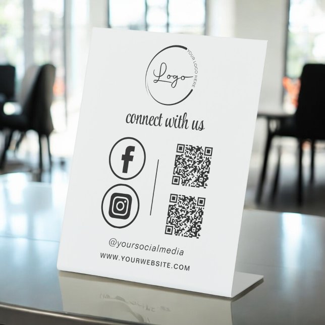 QR Connect With Us Business Logo Social Media Pedestal Sign (Creator Uploaded)