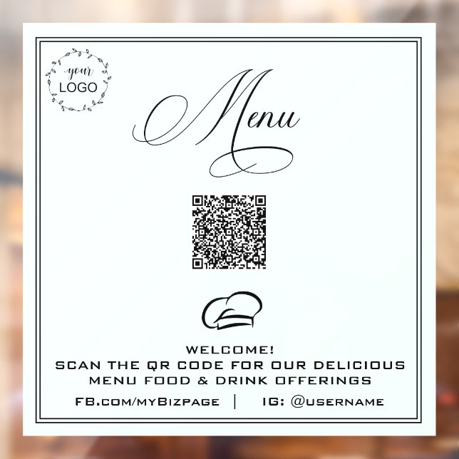 *~* QR CYAN Simple Minimal LOGO MENU  Window Cling (Sheet 2)
