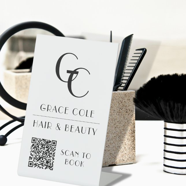QR Elegant Initial Mono Art Deco Beauty Business Pedestal Sign (Creator Uploaded)