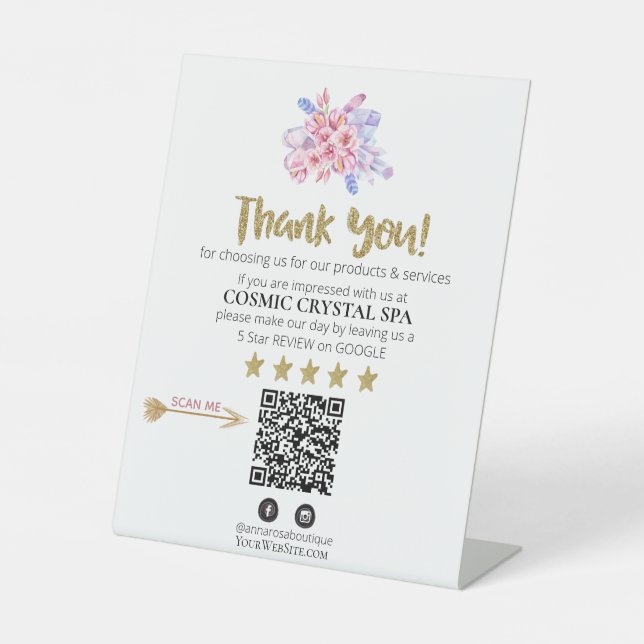 *~* QR FLORAL CRYSTAL Review Logo THANK YOU AP8 Pedestal Sign (Front)