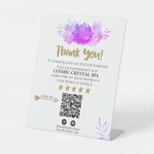 *~* QR FLORAL VIOLET Review Logo THANK YOU AP8 Pedestal Sign