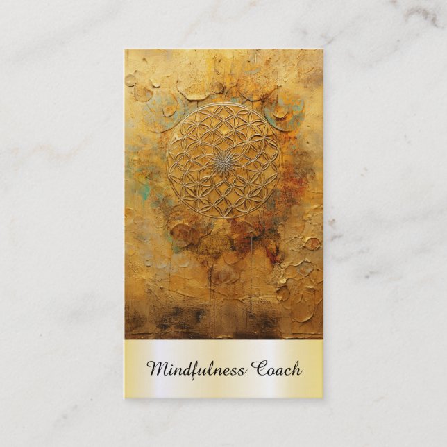 *~* QR Gold Flower of Life AP92 Reiki Sacred Business Card (Front)