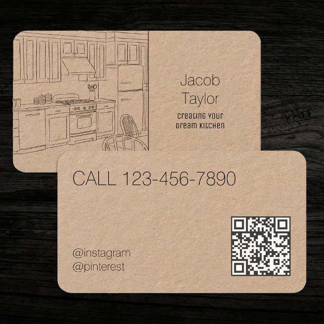 QR Kitchen Cabinetry Business Card (Kitchen Cabinet QR Business Cards)